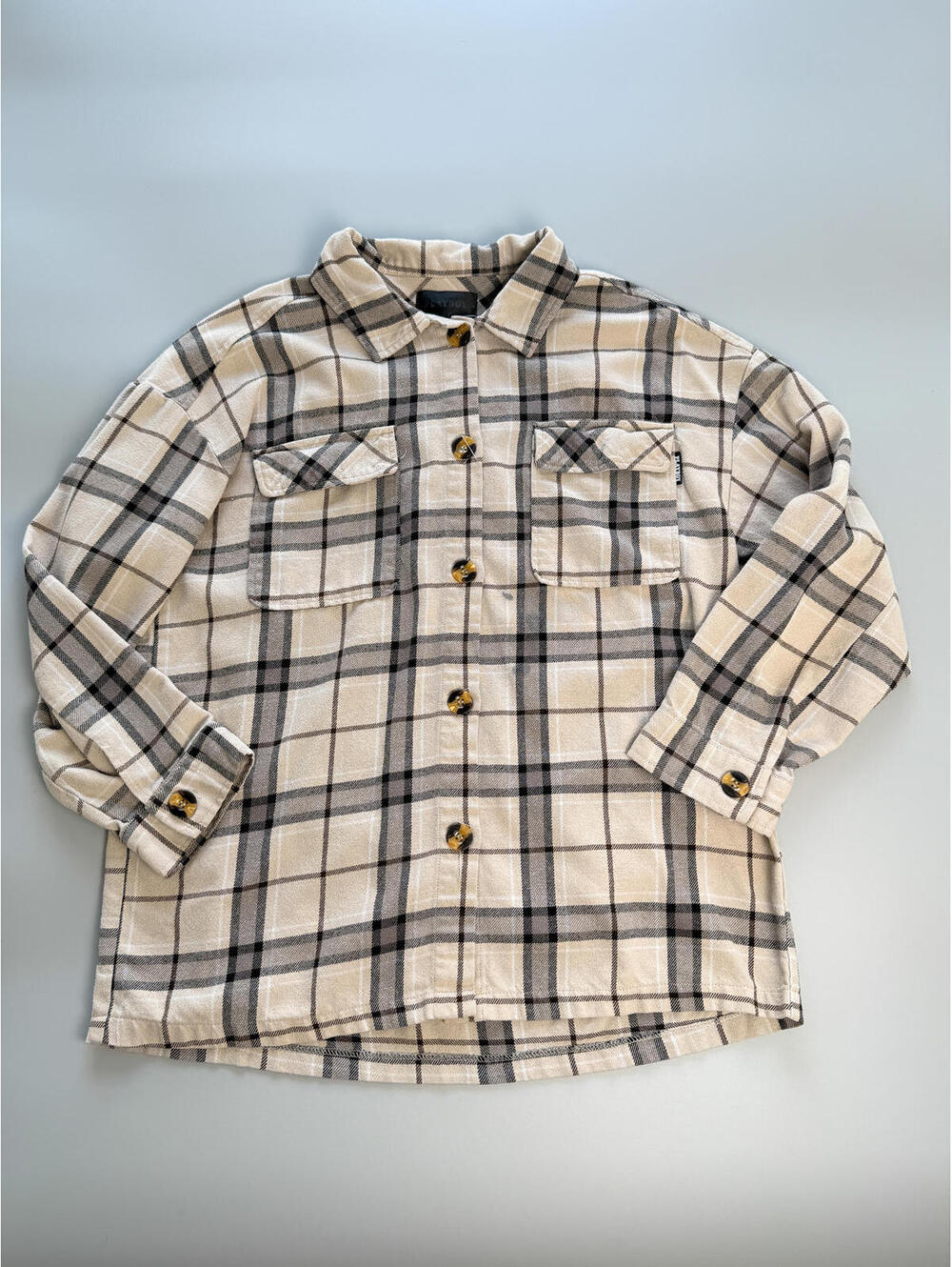 Playboy Plaid Shirt Bunny Logo Beige Black Button Up Streetwear Large Y2K